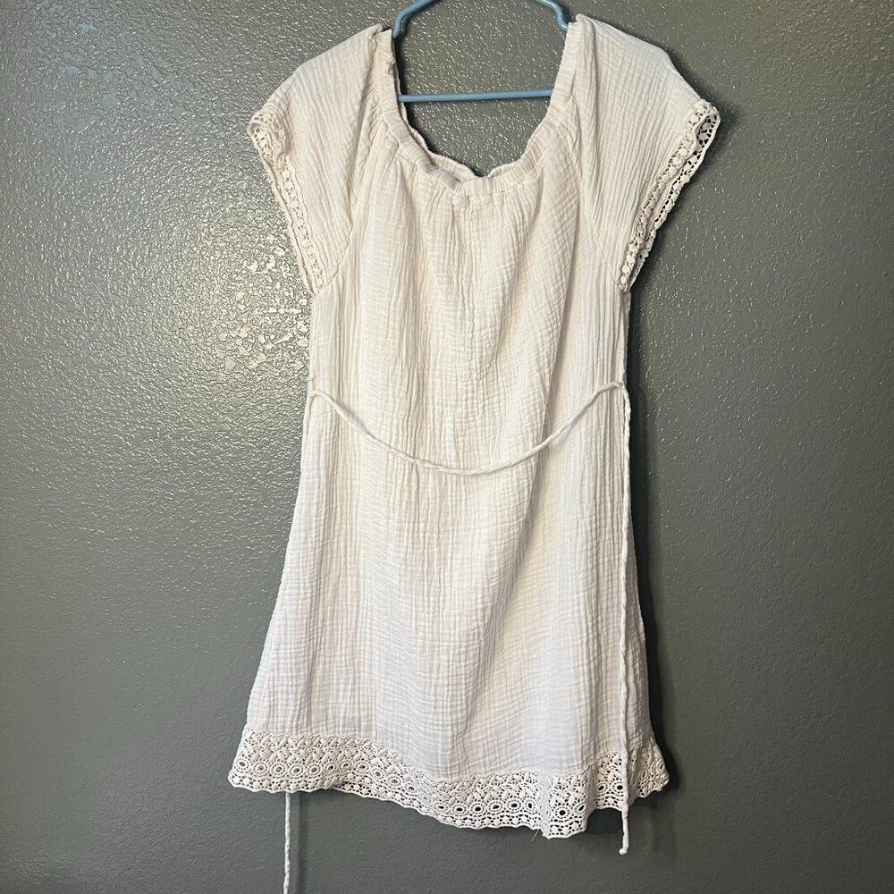 Michael Stars White Gauze & Crochet Lace Trim Dress/Tunic - Size Large